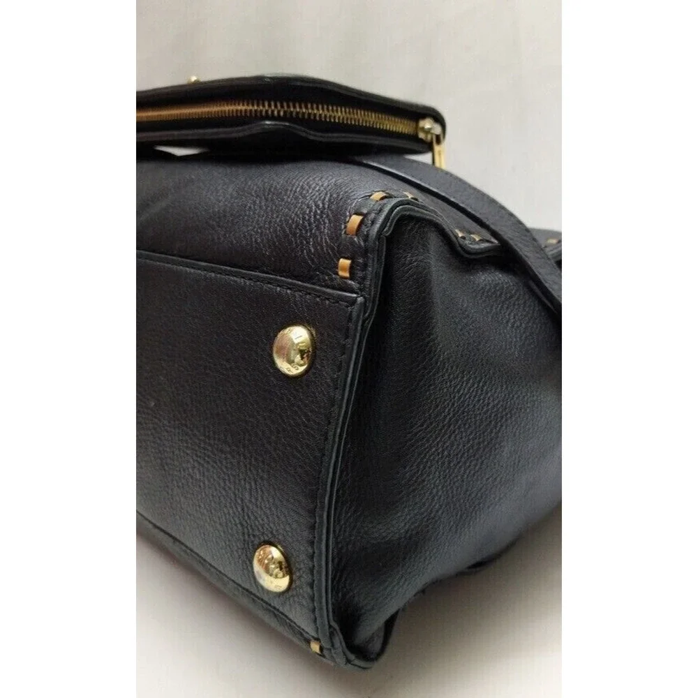 Michael Kors Hamilton Black Leather Satchel Shoulder Bag w/ Matching Wallet